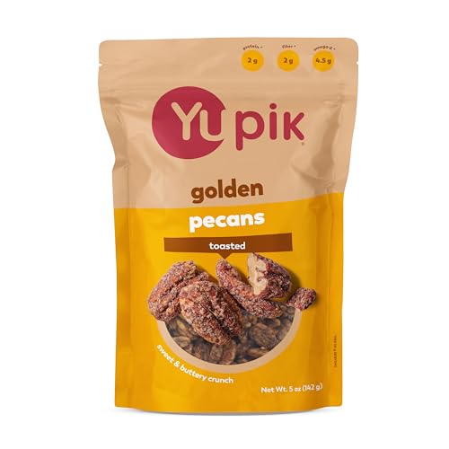Yupik Toasted Golden Pecans, 5 Oz, Gluten-Free, Kosher, Non-GMO, Sweet Snack, Crunchy Glazed Pecans with Natural Butter Flavor & Sea Salt, Party Snack, Source of Copper & Magnesium