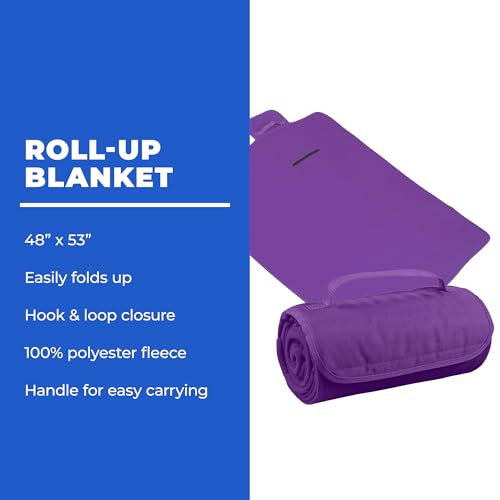 Gifts by Design 25 Ct of Roll-Up Blankets for Camping, Travel, Outdoors, Beach, Picnics – Purple – Hook + Loop Closure for Easy Use in Cars & on Airplanes – Customizable for Promotions & Events by Gifts by Design - Image 2