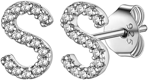 Supcare 925 Sterling Silver Small Initial A to Z Stud Earrings with Bling CZ Inlaid/Lowercase Letter/Heart Zirconia Studs for Women Girls, with Gift Box