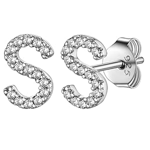 Supcare Silver Initial Earrings, Women’s 925 Sterling Silver Letter A-Z Stud Earring Bling Sparkling Cubic Zirconia Initials Jewelry for Sensitive Ears – With Gift Box