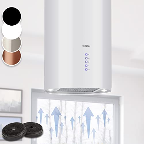 Klarstein Cappa Isola, Cappa Cucina con Timer, Flusso d'Aria di 650m³/h, Cappa per Isola Cucina con 3 Modalità e Design Candelabro Bianco