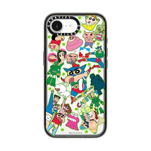 CASETiFY �C���p�N�g iPhone 16e �P�[�X [MagSafe�Ή�/���^ �y��/�ϏՌ�/Crayon Shin-chan Co-lab] - �N���A �u���b�N - Crayon Shinchan Sticker Case - Action K