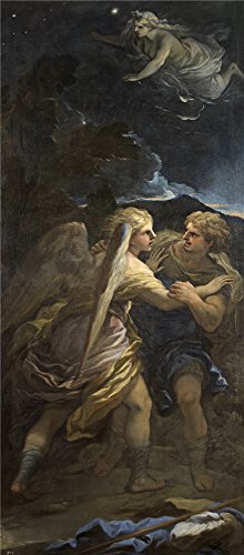 Oil Painting 'Giordano Luca Lucha De Jacob Con El Angel Ca. 1694 ' Printing On Polyster Canvas , 18 X 41 Inch / 46 X 104 Cm ,the Best Garage Artwork And Home Gallery Art And Gifts Is This Best Price Art Decorative Canvas Prints