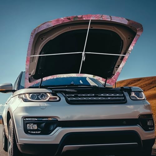 Image of Car Hood Cover, Pink Flower Hummingbird Print Car Hood Protector Car Hood Flag Waterproof Automotive Exterior Accessories for SUV Sedans Trucks Pickup Jeeps