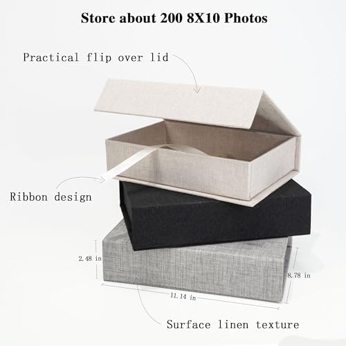 Vienrose Linen 8" x 10" Photo Cases and Postcard Keeper Storage Container Box 1Pcs for Photo, Postcard, Decorative Paper, Gray