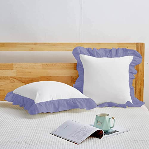 Image of YRM Bedding's Ruffle Beautiful Cushion Cover | Super Soft Elegant Premium Microfiber Frill Cushion Cover Set of 2 (24 inchx24 inch Inches) (White /Medium Blue)