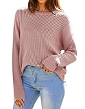 GRACE KARIN Women's Long Sleeve Crochet Crew Neck Oversized Fall Pullover Sweater Pink XXL