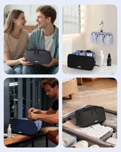 Image of WANDF PU Leather Toiletry Bag for Men, Dopp Kit with Hanging Pouch