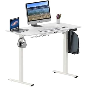 SHW 48-Inch Electric Height Adjustable Standing Desk with Memory Preset and Cable Management Tray, White