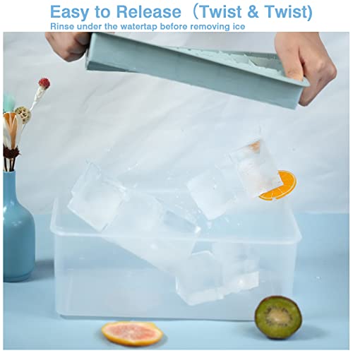 Wibimen Large Ice Cube Tray, Whiskey Ice Mold With Bin & Tong Square Ice Cube Mold, Leakproof Large Ice Cube Molds For Cocktails Whiskey Bourbon Scotch-Easy Fill & Transfer & Remove(Blue) #TOP1
