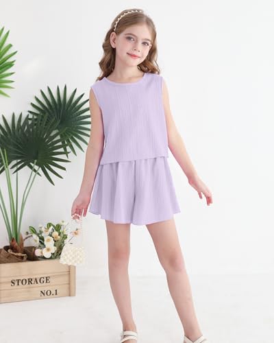 Image of YOURUIKEY Cute Clothes for Girl Summer Outfits Kids Sleeveless Crop Tank Top Shorts Tween Girls Trendy Clothing Set Size 8-12