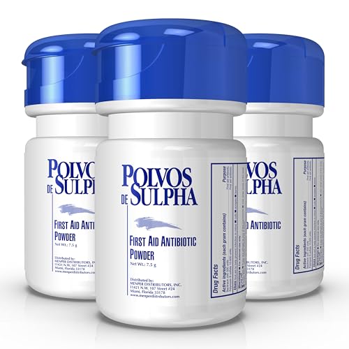 POLVOS DE SULPHA MENPER Antibiotic Powder with Bacitracin, First Aid Pain Relief, Healing Wound Seal Powder, Essential Wound Care Medicine for Travel, Effective Healing and Protection, 7.5g, 3-Pack