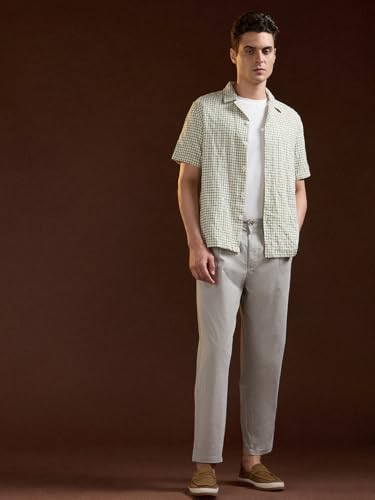 Image of THE BEAR HOUSE Men's Cotton Solid Cropped Carrrot Fit Chinos