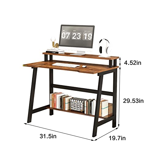 Alisened Computer Home Office Desk, 31.5" Desk For Small Spaces With Storage Shelf,Small Computer Desk With Monitor And Bookshelf, Modern Simple Style Laptop Desk #TOP2