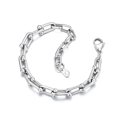 KeyStyle Paperclip Chain Bracelet for Women, Stainless Steel Paper Clip Link Bracelets for Rapper 6.3 Inches Cover