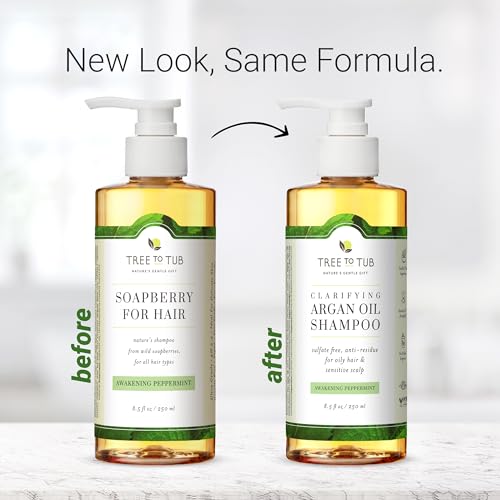Tree to Tub Peppermint Shampoo for Oily Hair & Sensitive Scalp - Gentle Clarifying Shampoo for Build Up, Sulfate Free Anti Residue Hair Shampoo for Women & Men w/Organic Argan Oil, Natural Aloe Vera