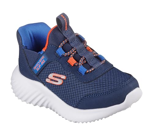 Skechers Garçon Bounder Brisk-Burst Slip-In ENTRAINEUSE, Navy Synthetic / Textile / Black Trim / Blue, 32 EU
