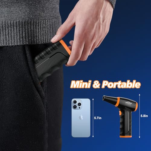 WHATOOK Mini Elektrische Staubgebläse Druckluftspray PC, 3-Gang 150000 U/min Electric Compressed Air Duster Staubbläser mit 8000mAh Akku, Gebläse mit LED für Reinigungsset, Laptop, Tastatur, Auto Sofa