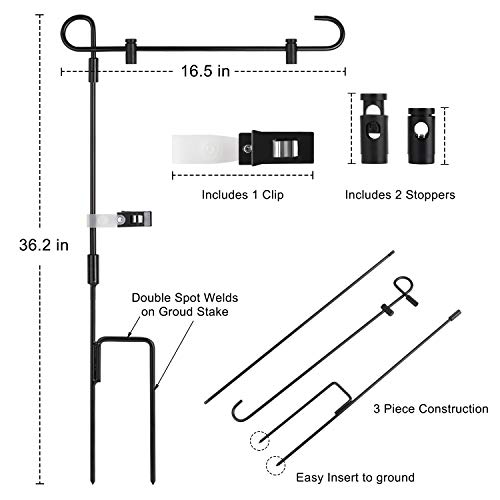 Garsum Garden Flag Stand Banner Flagpole Iron Stand-Holder-Pole Holds Flags Up To 12.5" In Width For Outdoor Lawn #TOP2