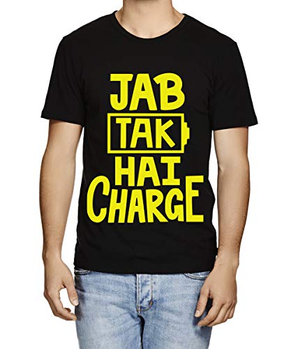 Image of Caseria Men's Cotton Printed T-Shirt -Jab Tak Hai Charge | 100% Cotton | Half Sleeves | Regular Fit | Printed | Round Neck | Graphic T Shirt