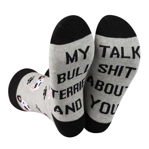 CENWA 1 Pair Bull Terrier Dog Print Socks for Women Men My Bull Terrier And I Talk Shit About You Socks Gift for Dog Lover (Bull Terrier, Cotton)