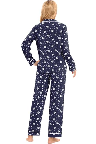 Image of LUBOT 100% Cotton Pajamas for Women Pajama Set 2 Piece PJ Sleepwear Set Soft Ladies Button Knit Long Sleeve Loungewear XS-XXL
