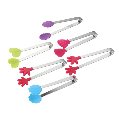NAMOARLY 6-piece Food Tongs Set Kitchen Clips Silicone Tips Stainless Steel for Sugar Ice Ideal for Buffet Bbq Random Color