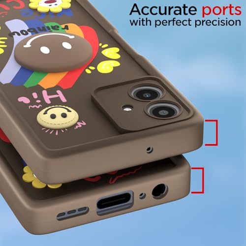 Image of Pikkme Back Cover for Motorola Moto G54 5G / G64 5G | Soft Silicone| Cute Rainbow Smile & 3D Cartoon Flower Design | Shockproof Raised Camera Protection Bumper Case (Brown)