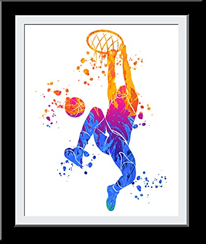 Loveshineflair Basketball Watercolor Print Jumpman Basketball Sport Wall Art Nba Poster Giclee Wall Decor Art Geek Nerd Sports Basketball Wall Hanging thumb #1