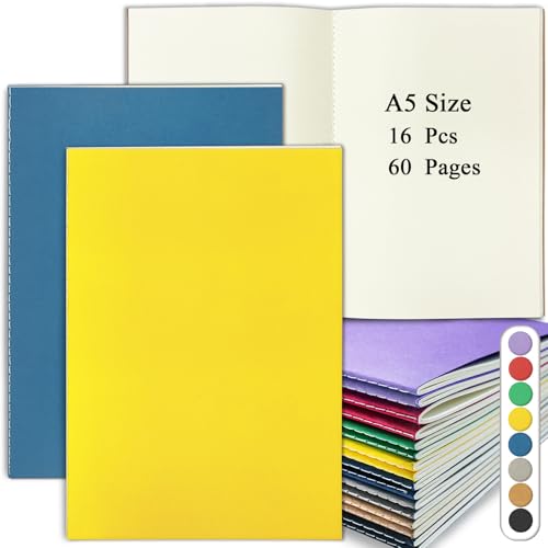 DWIYITTN Notizbuch A5 Blanko, 16 Stück Kraft Cover Notizheft mit 60 Seiten (30 Blatt) Heft Schulhefte für Kinder Schüler Büro Skizzenbuch Notizblöcke Back to School Geschenk - 8 Farben