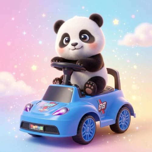Image of Kids Ride On Blue Car for Toddlers with Steering Wheel & Backrest | Foot to Floor Baby Push Car | Indoor Outdoor | Strong Wheels & Comfortable Seat | Racing Design for Boys & Girls (1-3 Years)