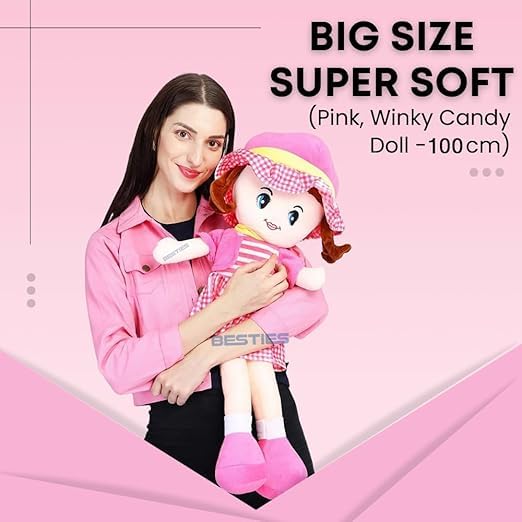 Image of Fun4you Assorted Winkey Soft Doll for Kids (80 cm) Cute Plush Toy for Girls & Boys | Large Cuddly Companion, Adorable Soft Stuffed Toy Doll for Girls, Big Size Birthday Gift for Toddlers (Pink)