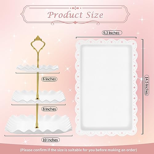 5 Pcs Dessert Table Display Set - 2 X Cupcake Stand Holder/Cup Cake Tier Tower & 3 X Serving Tray Combo for Tea Party, Birthday, Baby Shower White