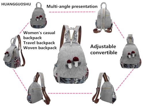 Image of Boho Backpack Purse for Women Girl's Mushrooms | Adjustable Strap, Sling Bag, Embroidered Woven Canvas, Woven Cotton, Small