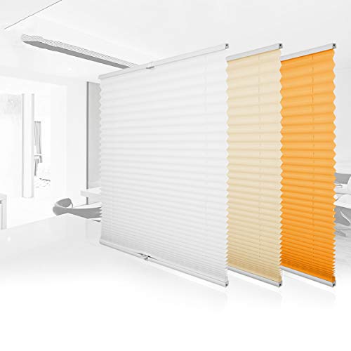 Homland Plissee ohne Bohren Klemmfix Rollo Jalousie Weiß 80x150cm(BxH) Plisseerollo Crushed Optik Easyfix Faltrollo für Fenster Tür Lichtdurchlässig und Blickdicht Sicht-und Sonnenschutz