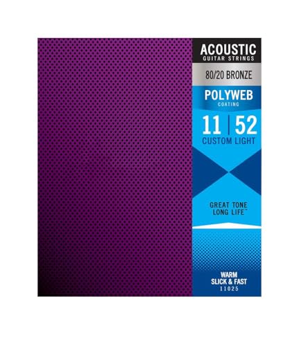 Acoustic Guitar Strings 80/20 Bronze with Advanced POLYWEB Coating Delivers Long-Lasting Warm Rich Tone Smooth Comfortable Feel for Effortless Play 6 String Set for Versatile Sound