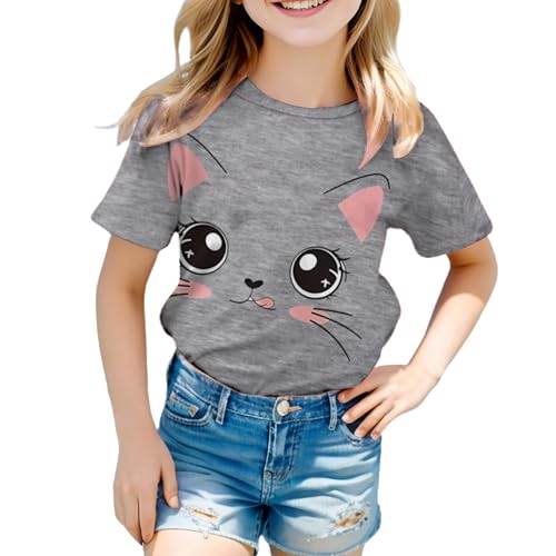 Kids Girls Summer Casual T Shirt Girls Loose Fit Cat Printed Short Sleeve Tops Teen Baby Cute Graphic Tee Clothes3