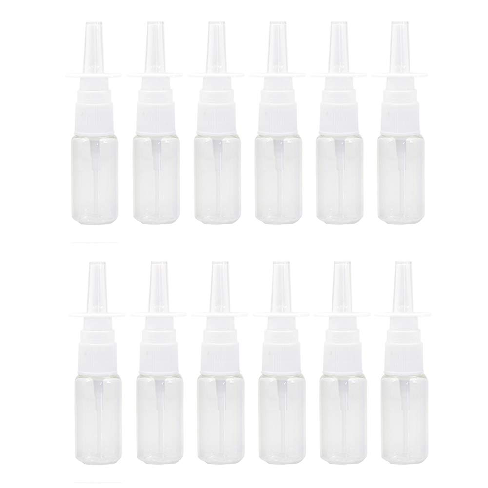 12 Pieces 10 ml Empty Plastic Nasal Spray Bottles Refillable Plastic Nasal Spray Bottles Pump Sprayer Mist Nose Spray Refillable Bottle, Transparent