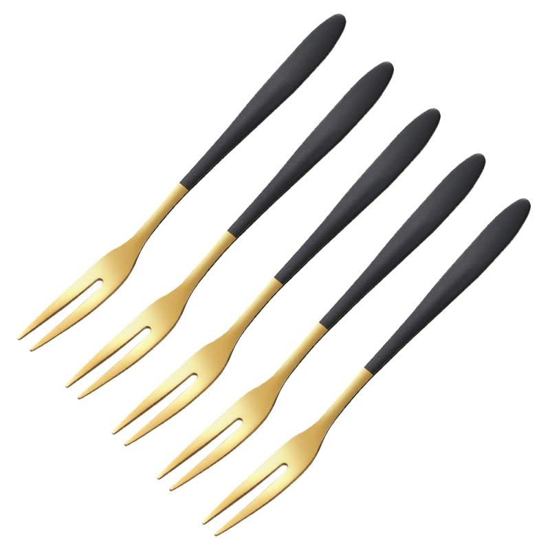 SIYANSHU Fruit Forks Appetizer Polished Dessert Forks Salad Forks Stainless Steel Food Grade Dinner Spoon/Table SpoonTasting Appetizer Forks Portable Cocktail Salad Forks for Party/Banquet/Cocktail/Travel (Black-6 Piece)