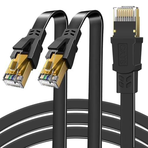 GLCON 2-Pack 2m Ethernet Cable Cat8 Flat High-Speed 2000MHz 40Gbps STP Shielded LAN/Internet Cable - Durable Black RJ45 Cables for Gaming/4K Streaming
