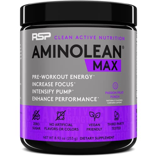 RSP NUTRITION AminoLean MAX Pre Workout - Intense Energy, Massive Pumps, Laser Focus with Natural Caffeine, Nitric Oxide, Beta Alanine, BCAAs, Nootropics, 25 Serv