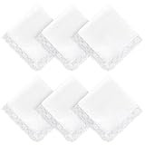 6 Pcs Women's Wedding Handkerchief, White Cotton Handkerchiefs with Wavy Edge, Ladies Handkerchief, Pure White with Lace Edge Handkerchiefs for Embroidery and Wedding