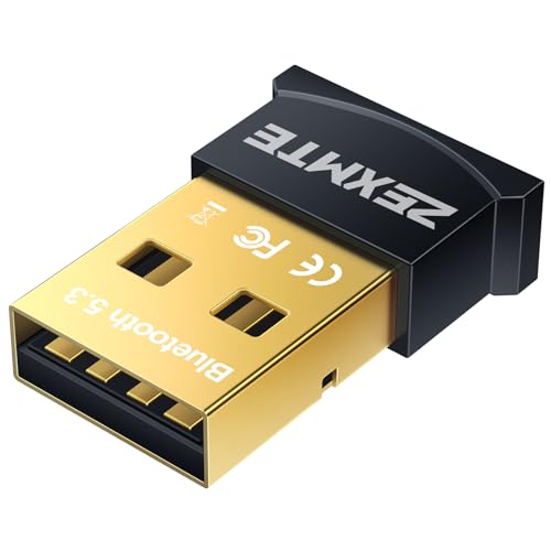 ZEXMTE USB Bluetooth Adapter for PC, 5.3 Bluetooth Dongle Receiver EDR & BLE, Plug and Play for Desktop Laptop Keyboard Mouse Headsets Speakers, USB Bluetooth Adapter for PC Windows 11/10/8.1/7