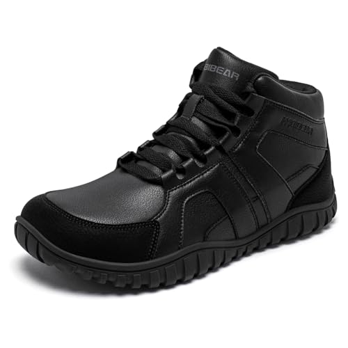 HOBIBEAR Barfußstiefel für Herren und Damen, breite Zehenbox, warme Knöchel-Sneaker, wasserabweisend, Winter-Outdoor-Schuhe, Schwarz, 42 EU