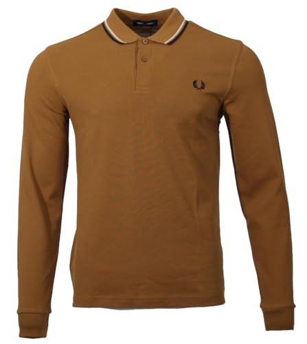 Fred Perry Polo de manga larga para hombre   M3636, caramelo, XL