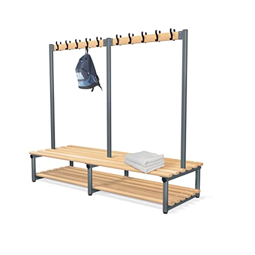 Office Needs Direct Cloakroom Changing Room Double Sided Hook Bench Junior 400Hx1500Wx710D Silver