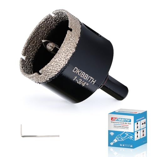 DKIBBITH 1-3/4" Diamond Hole-Saw Bits with Pilot Drill Bit - 1-3/4" Diamond Tipped Tile Hole Saws with Guiding Bit for Porcelain Tile Ceramic Pottery Granite Stone Glass Bottles 45mm.