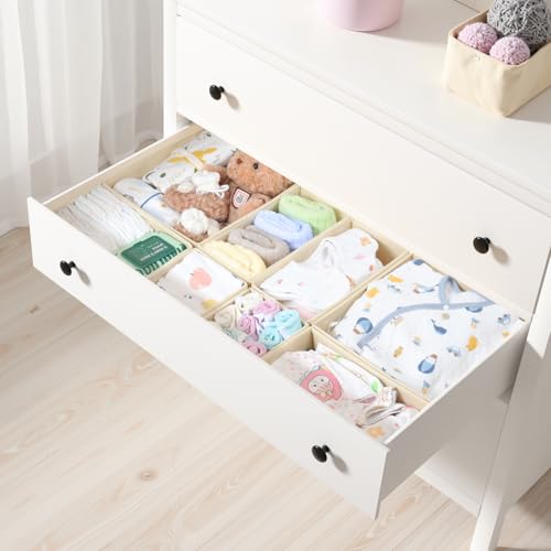 ORLISA Drawer Organizer Clothes-Dresser Organizer for Nursery-Compatible Baby Clothes Organizer and Storage & General Nursery Organization or Dresser Drawer Organizer Foldable Bins Beige - Image 4