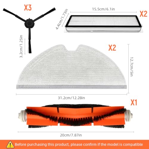 Image of HASTHIP Replacement Vacuum Cleaner Accessories for Dreame D9 Max, with 1 Main Brush, 3 Side Brushes, 2 Mop Cloth, 2 Filters Universal Spare Replacement Accessories for D9 Pro, L10 Pro