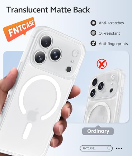 Image of FNTCASE for iPhone 17 Pro Max Case: [Compatible with Magsafe] Translucent Matte Cases with [Full Camera Protection] [Screen Protector] Military Grade Shockproof Protective Phone Cover - White